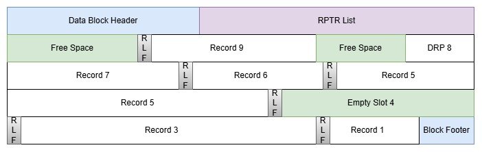 Diagram showing layout of an RRDS Block with Variable records
